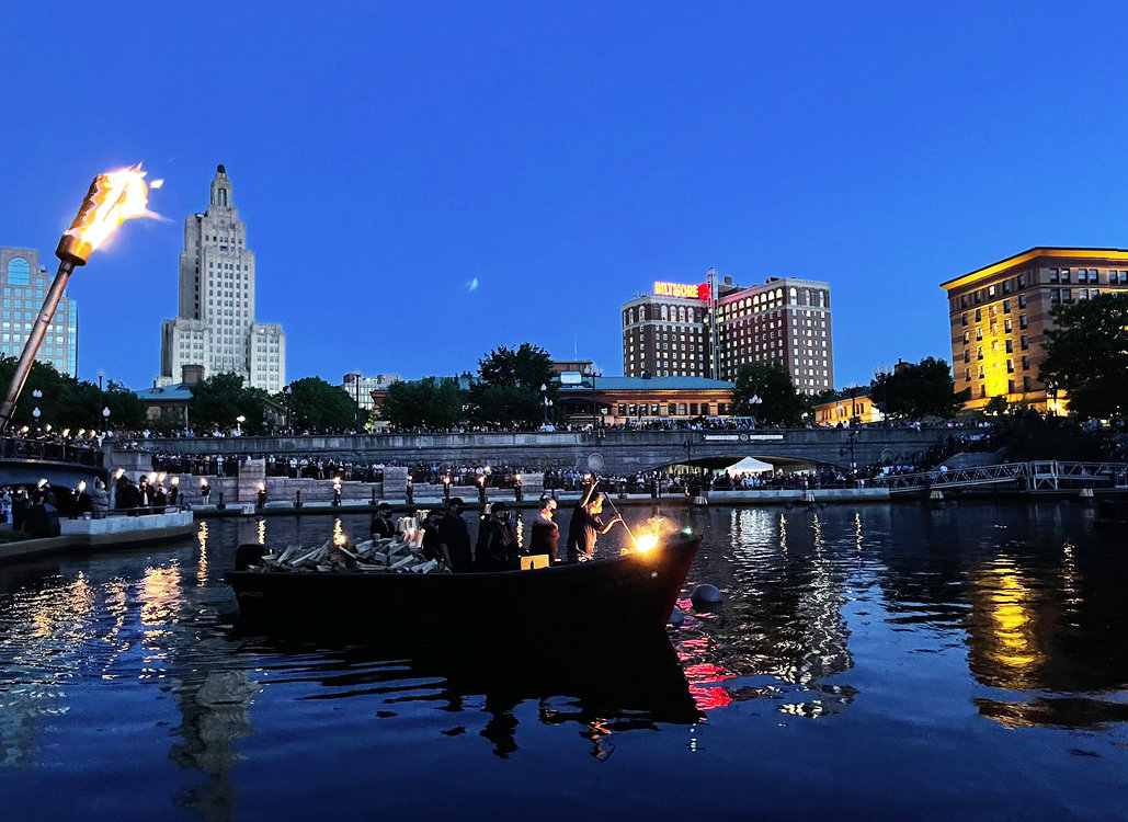 The lighting ceremony at WaterFire on Saturday, Sept. 4, honoring the front line heroes during COVID.